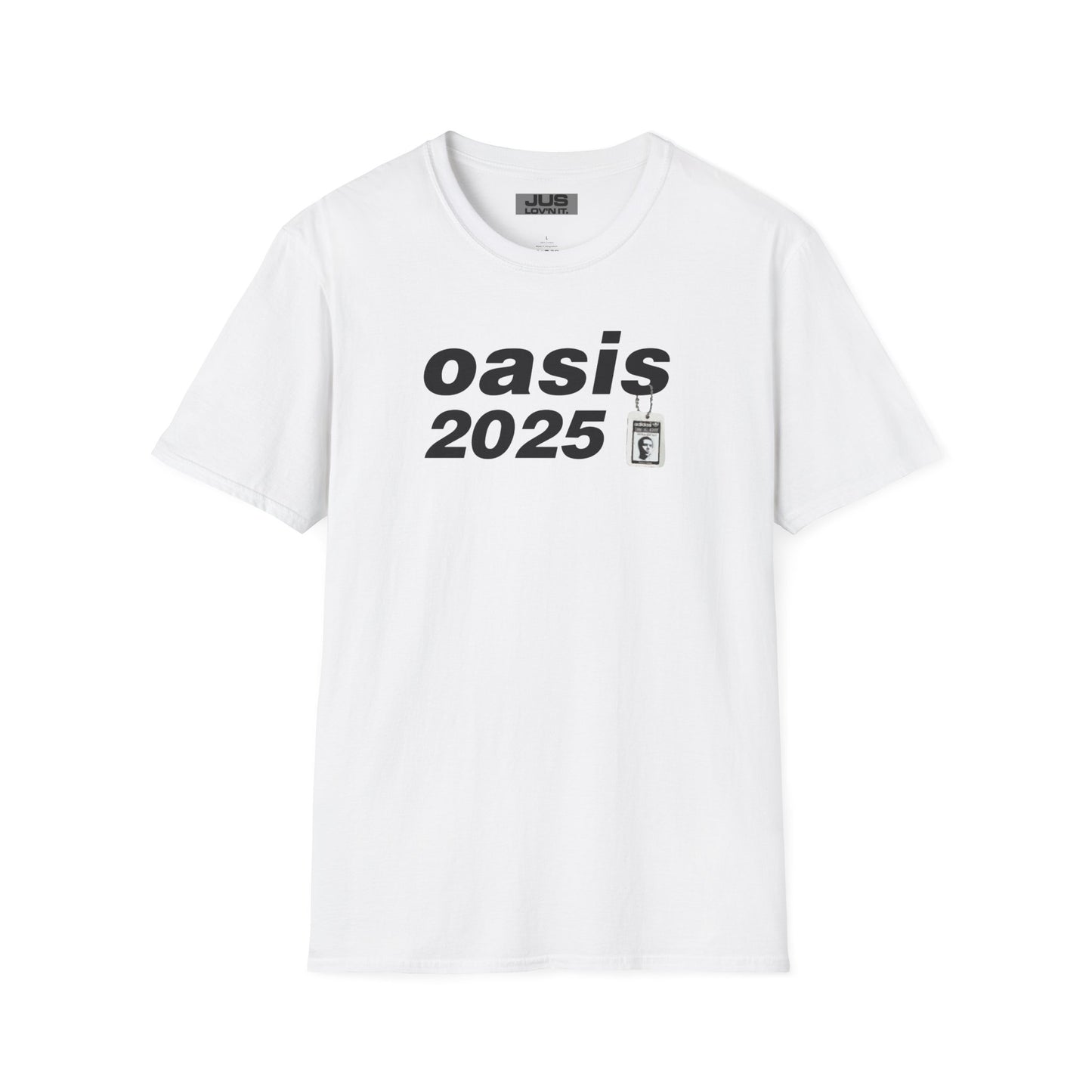 Oasis 2025 concert tee - Unisex Softstyle T-Shirt uniquely designed Oasis Gallagher white graphic, a brit pop rock gift.