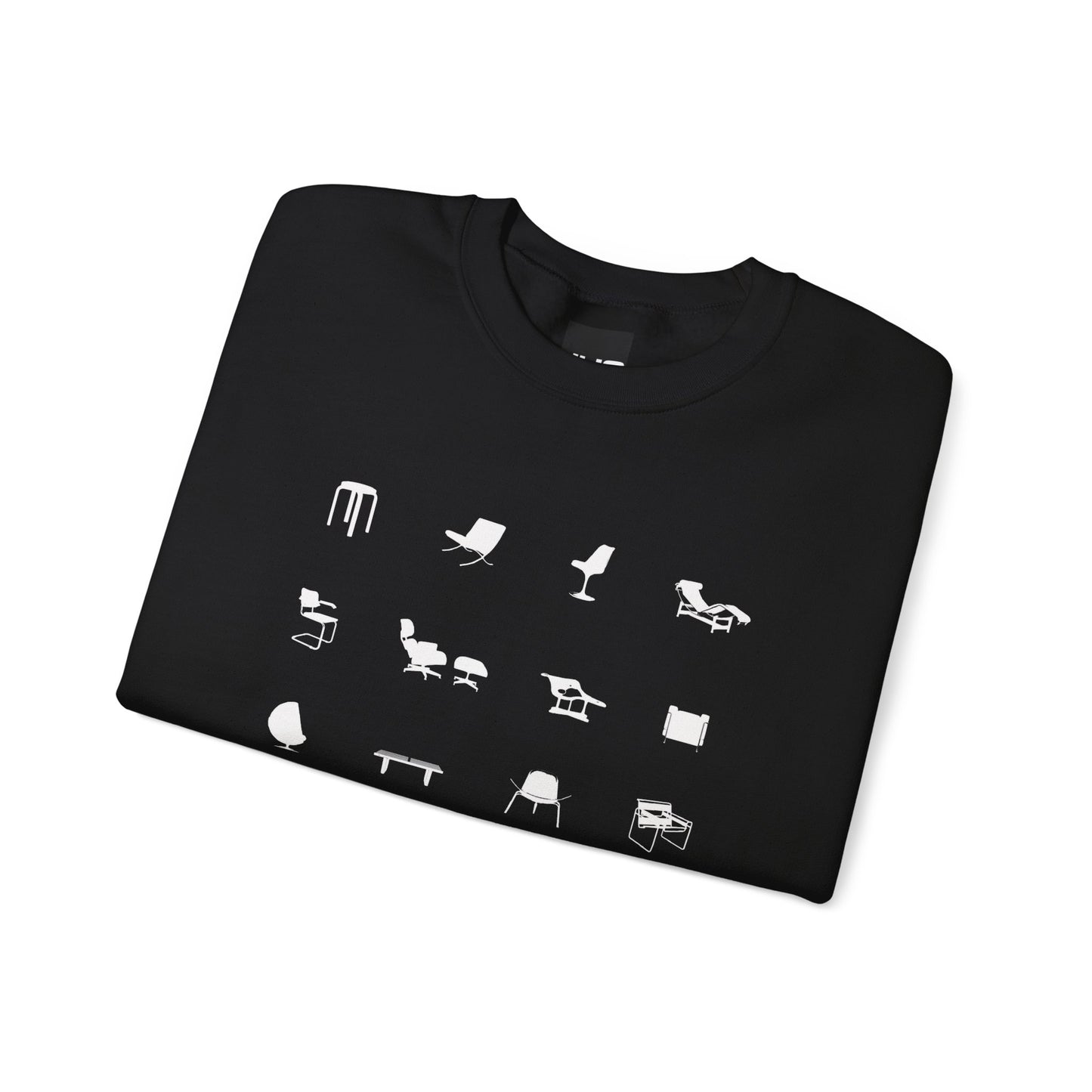 Mid Century Modern Unisex Sweatshirt, Retro Iconic Black Silhouette designer chairs sweater, Bauhaus Style, Eames Chair, designer lover gift.