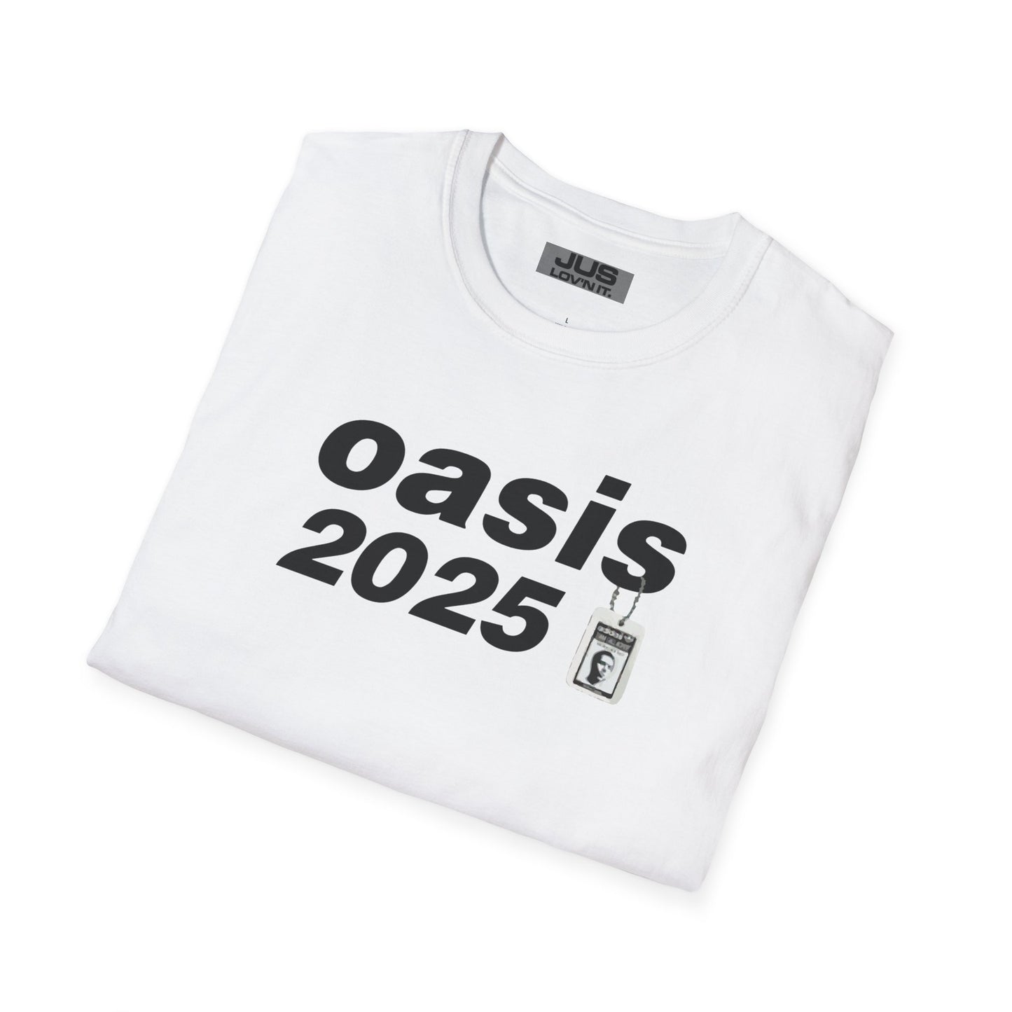 Oasis 2025 concert tee - Unisex Softstyle T-Shirt uniquely designed Oasis Gallagher white graphic, a brit pop rock gift.