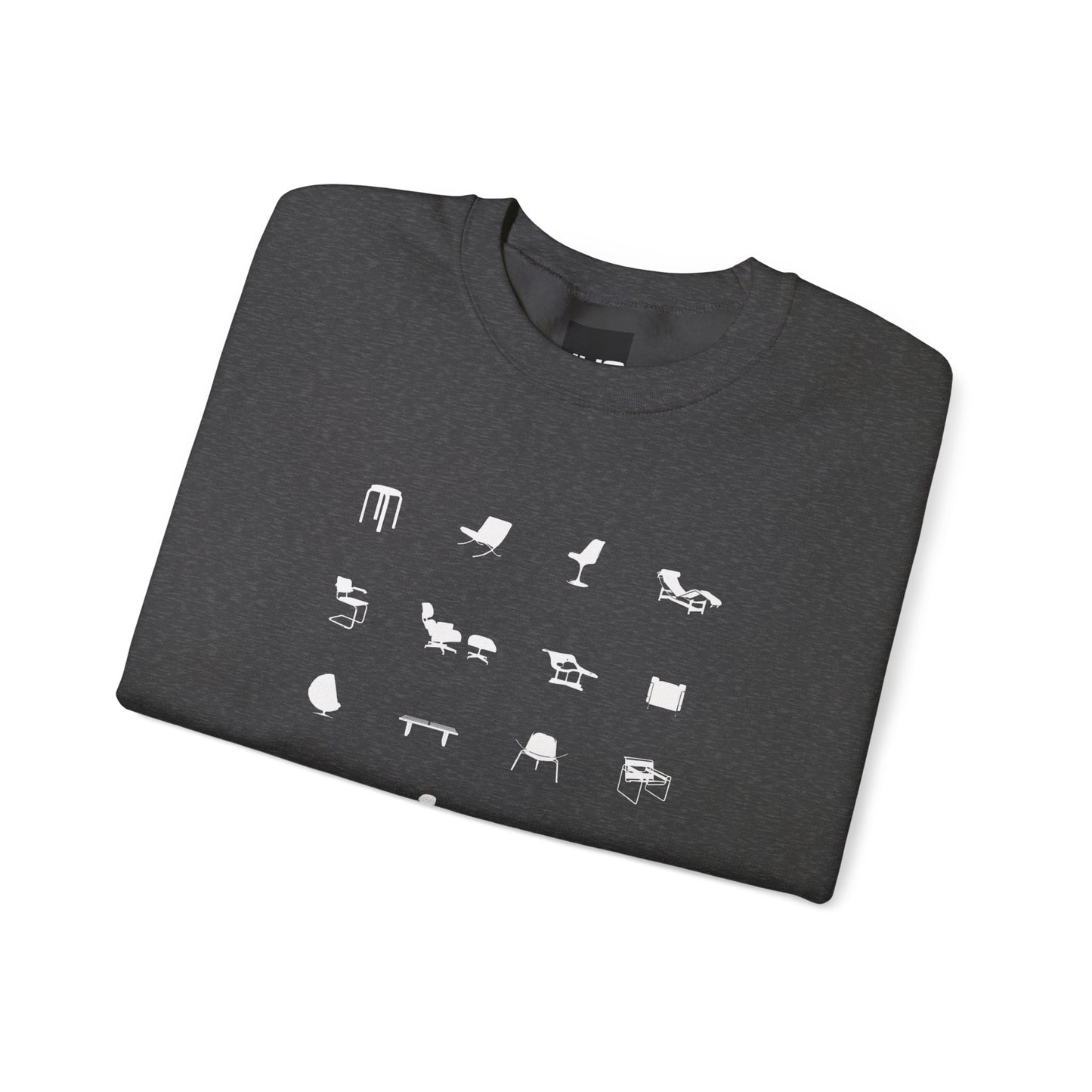 Mid Century Modern Unisex Sweatshirt, Retro Iconic Black Silhouette designer chairs sweater, Bauhaus Style, Eames Chair, designer lover gift.
