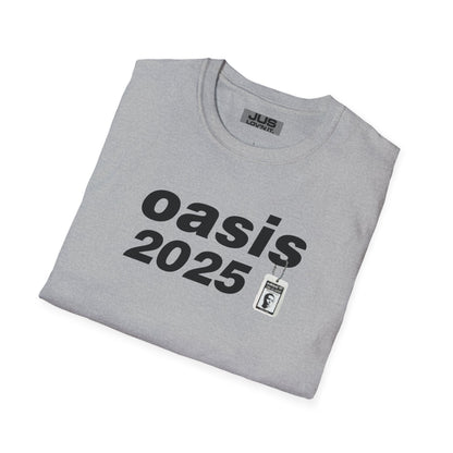 Oasis 2025 concert tee - Unisex Softstyle T-Shirt uniquely designed Oasis Gallagher white graphic, a brit pop rock gift.