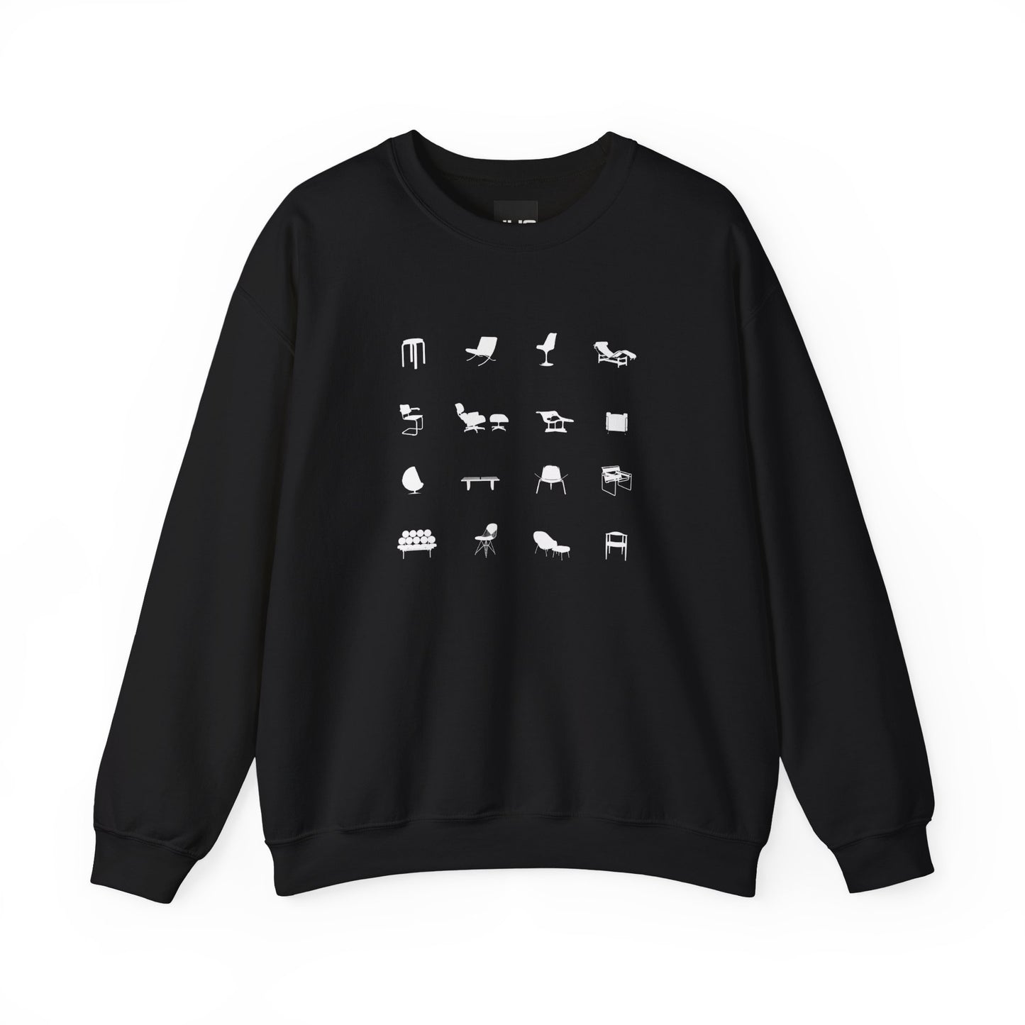 Mid Century Modern Unisex Sweatshirt, Retro Iconic Black Silhouette designer chairs sweater, Bauhaus Style, Eames Chair, designer lover gift.