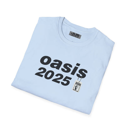 Oasis 2025 concert tee - Unisex Softstyle T-Shirt uniquely designed Oasis Gallagher white graphic, a brit pop rock gift.