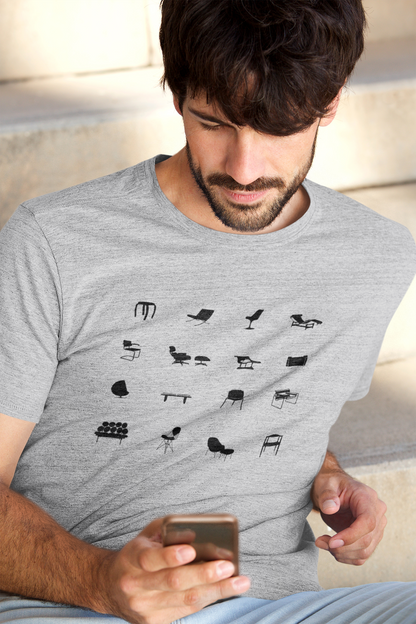 Mid Century Modern Tee, Retro Chic Iconic Chair Unisex T-Shirt, Silhouette Graphic, Bauhaus Style, Eames Chair, Design lover Gift.
