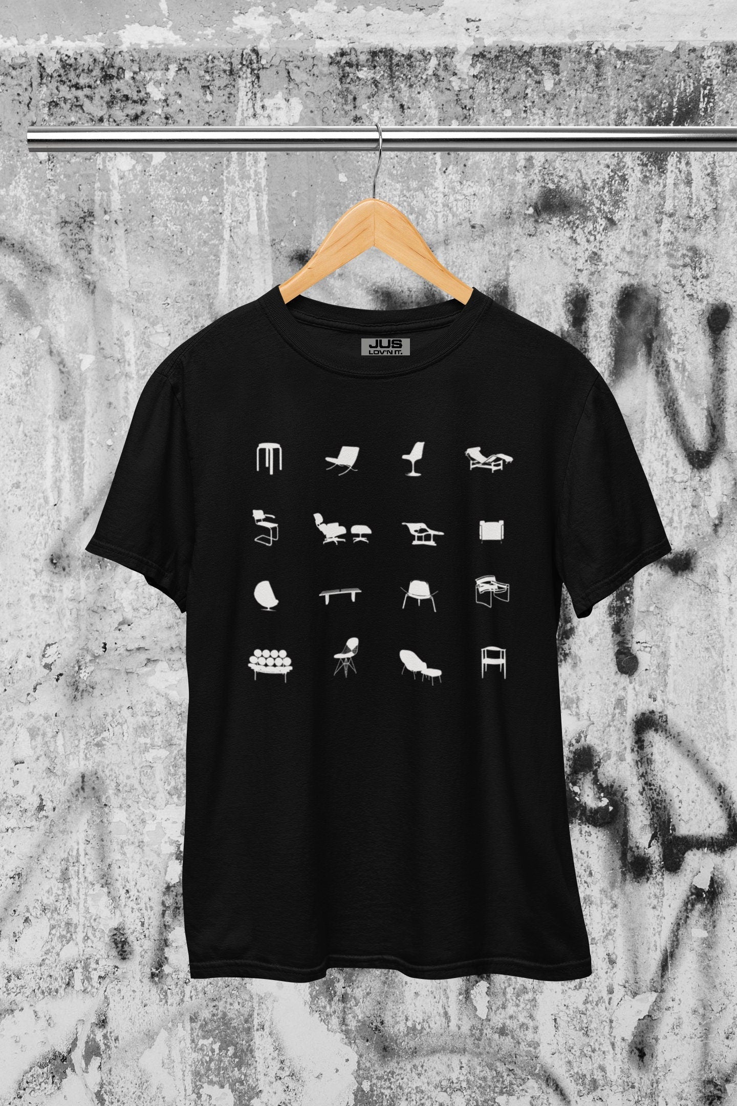 Mid Century Modern Tee, Retro Chic Iconic Chair Unisex T-Shirt, Silhouette Graphic, Bauhaus Style, Eames Chair, Design lover Gift.