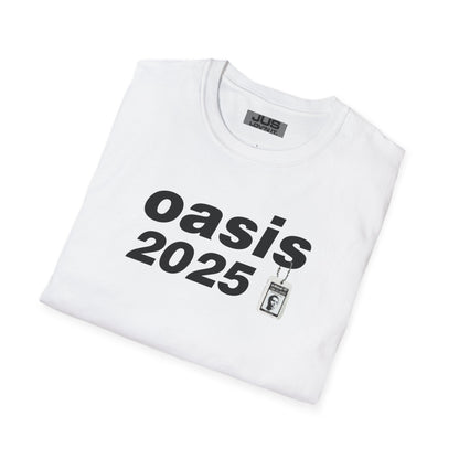 Oasis 2025 concert tee - Unisex Softstyle T-Shirt uniquely designed Oasis Gallagher white graphic, a brit pop rock gift.