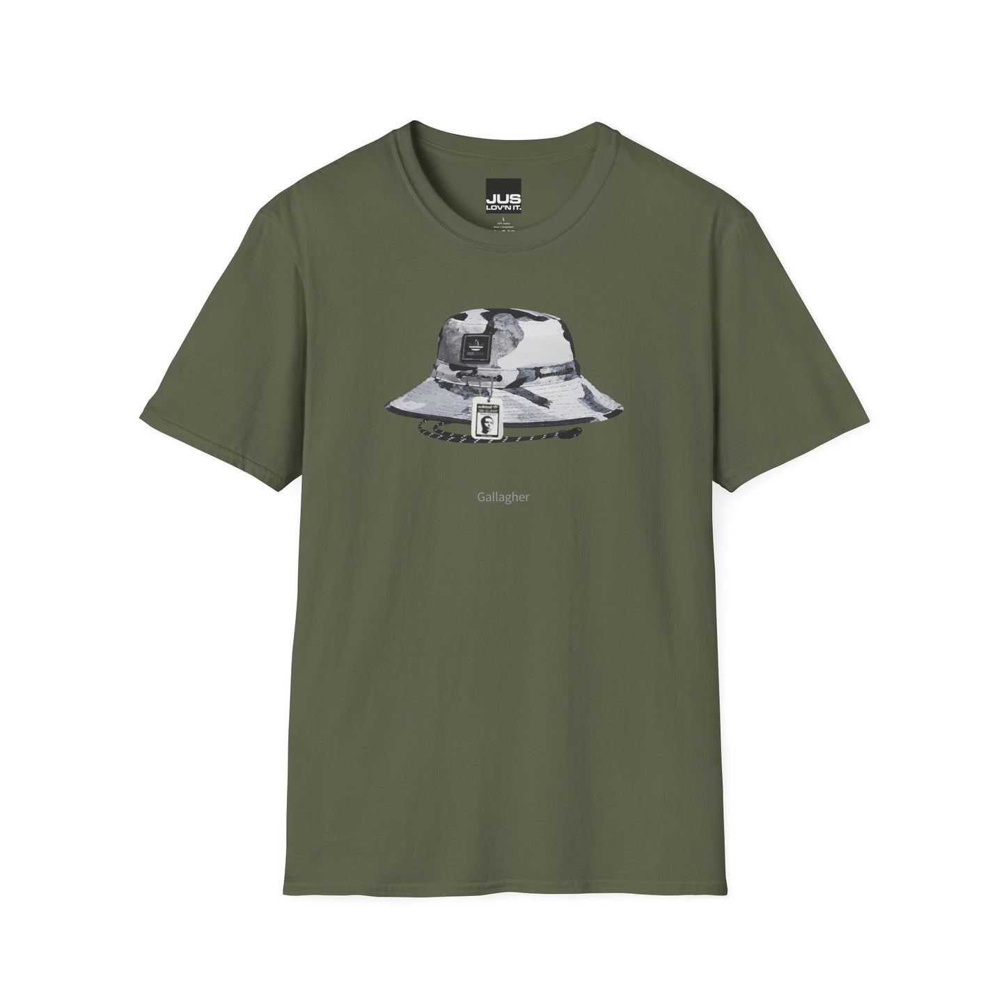 Gallagher Bucket Hat Unisex Softstyle T-Shirt, Gallaghers Iconic concert headwear unique Utility Boonie graphic tee, a Brit pop rock gift,