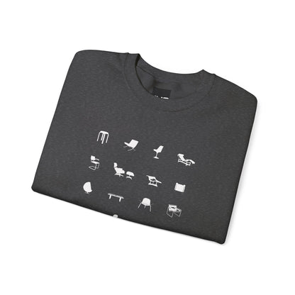 Mid Century Modern Unisex Sweatshirt, Retro Iconic Black Silhouette designer chairs sweater, Bauhaus Style, Eames Chair, designer lover gift.